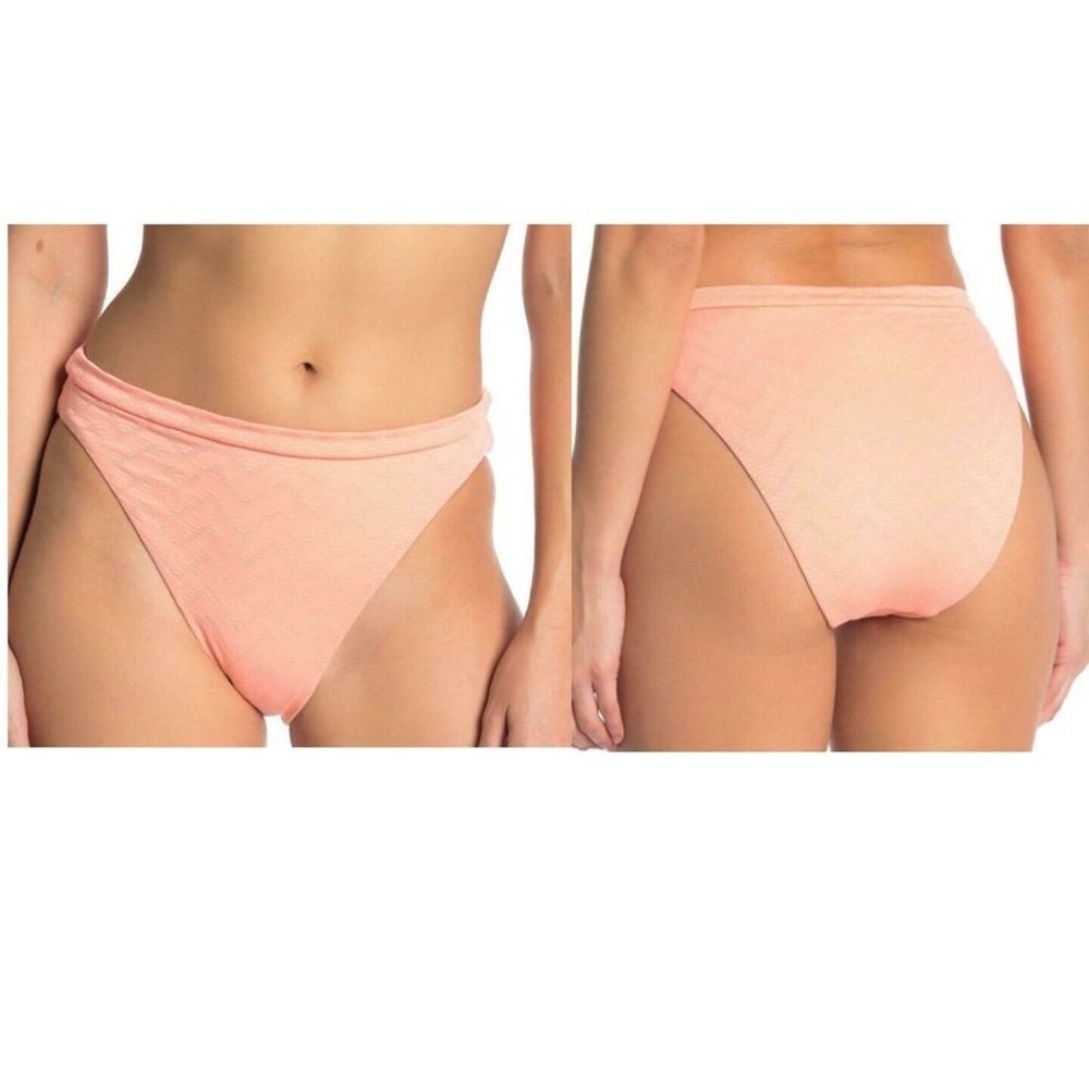 Becca French Cut Bikini Bottom Size L Salmon High Waist Lined by Rebecca Virtue